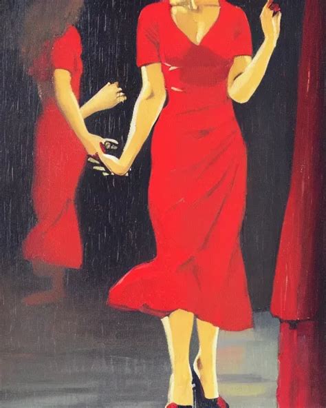 A Jack Vettriano Portrait Painting Of A Woman Wearing Stable