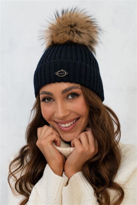 Wool Beret With Genuine Raccoon Fur Pom Pom Women Hats And Scarfs