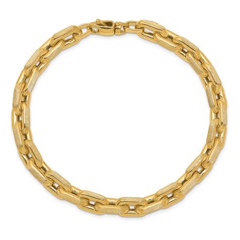 K Yellow Gold Polished And Textured Fancy Cable Link Bracelet In