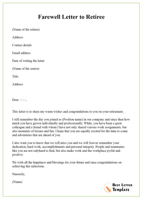 Retirement Farewell Letter Template – Format, Sample & Example