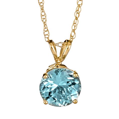 K Gold Aquamarine Pendant Aquamarine Pendant Round Aquamarine