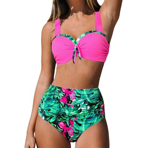 NKOOGH Push Up Bikini High Waisted Halter Strapless Swimsuits Pleated