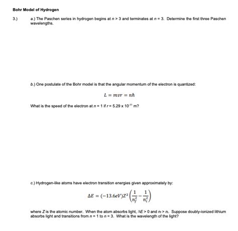 Solved Bohr Model of Hydrogen 3.) a.) The Paschen series in | Chegg.com