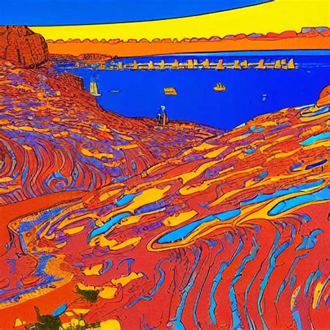 Illustration Of Gran Canaria Jean Giraud Moebius Stable Diffusion