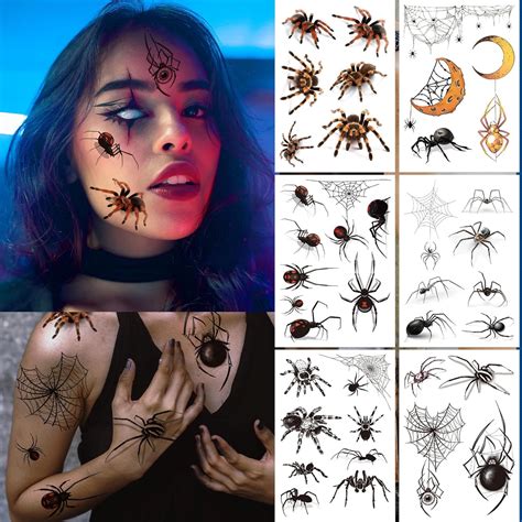 Amazon 6 Sheet Scary Spider Temporary Tattoo Stickers 3D