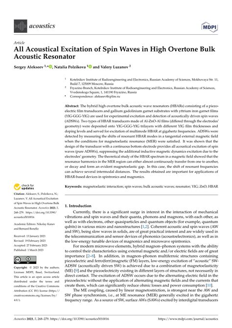 Pdf All Acoustical Excitation Of Spin Waves In High Overtone Bulk