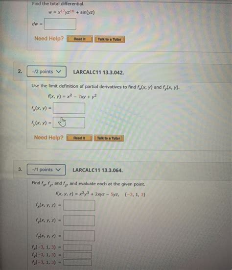 Solved Find The Total Differential W X Yz Sin Yz Dw Chegg