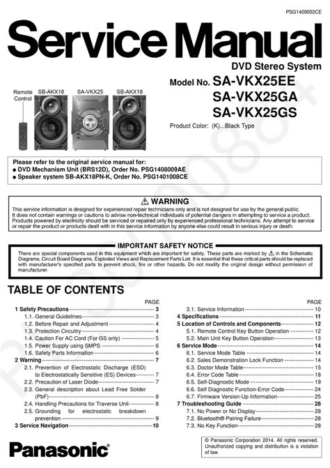 Panasonic Sa Vkx25ee Service Manual Pdf Download Manualslib