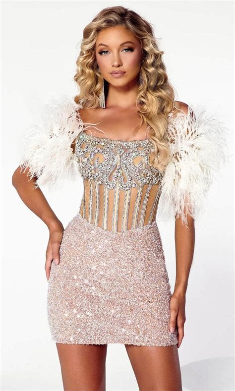 Portia And Scarlett Ps23731c Feathered Corset Homecoming Dress