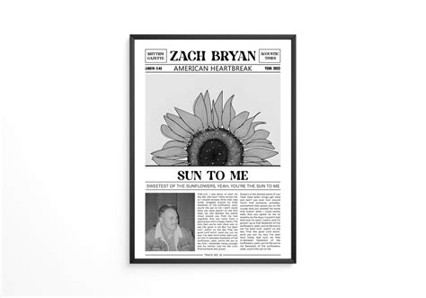 Zach Bryan Retro Newspaper Print Sun To Me Poster Lyrics Print