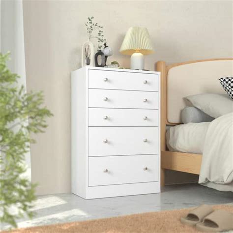 VEIKOUS Oversized 5-Drawer White Chest of Drawers Dressers with 2 Large ...