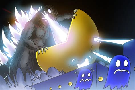 Godzilla Vs- Pac Man by OUTCASTComix on DeviantArt