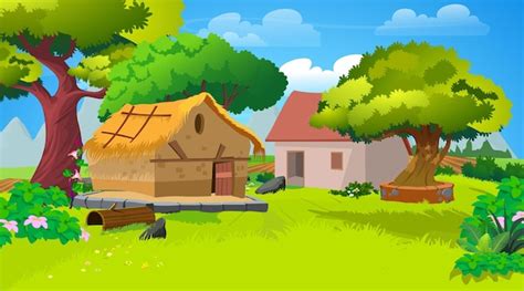 Premium Vector | Vector village cartoon background illustration ...