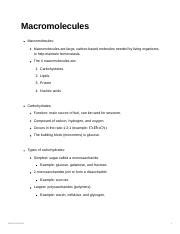 Understanding Macromolecules Carbohydrates Lipids Proteins Course