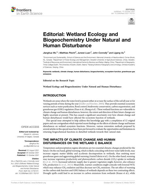 Pdf Editorial Wetland Ecology And Biogeochemistry Under Natural And