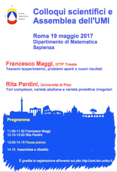 SAVE THE DATE Colloqui Scientifici E Assemblea DellUnione Matematica