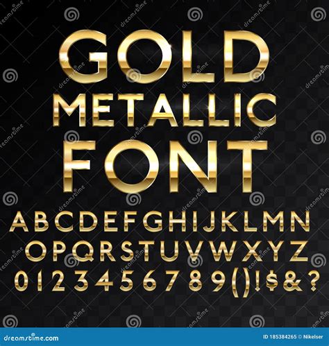 Gold Metallic Glossy Vector Font Or Gold Style Alphabet Yellow Metal