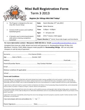 Fillable Online Mini Ball Registration Form Fax Email Print PdfFiller