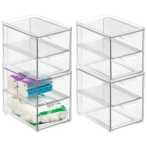 mDesign Stackable Storage Containers Box with 2 Pull-Out Drawers ...