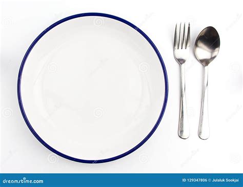 White Empty Plate with Spoon and Fork. Stock Photo - Image of dish ...