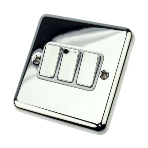 Deta 10a 3 Gang 2 Way Light Switch White Insert Chrome 2905chw Cef