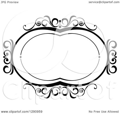 Clipart Of A Black And White Ornate Oval Swirl Frame 4 Royalty Free