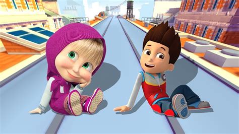 Who Runs Faster Masha And The Bear Vs Paw Patrol Subway D Youtube