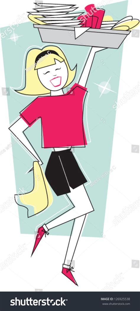 Retro Girl Bussing Tables Stock Vector (Royalty Free) 126925538 | Shutterstock