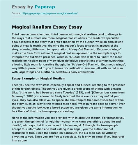 Magical Realism Essay Free Essay Example