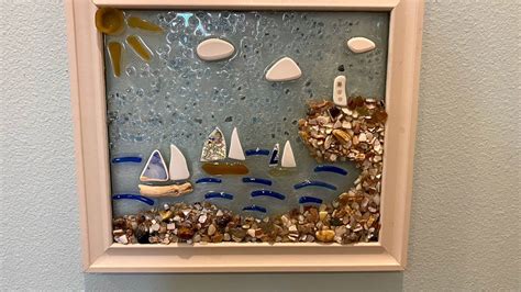 Sailboat Art Sailboats Resin Artwork Old Windows Crushed Glass Sea Glass Art Window Art