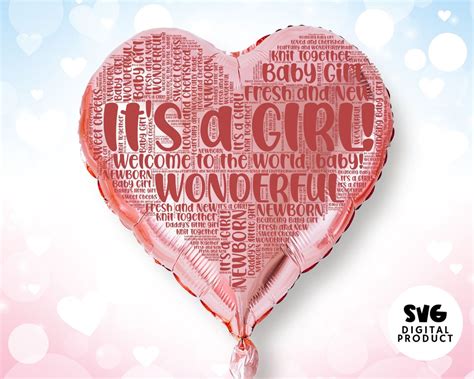 Baby Girl Word Cloud Svg Lettering Sign New Baby Pink Word Etsy