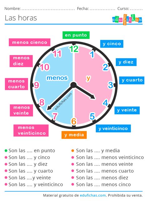 Aprender Las Horas Del Reloj Actividades Gratis En Pdf Artofit