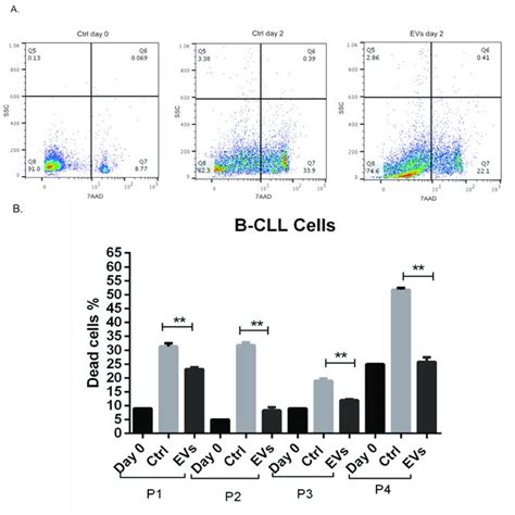 Survival of B-CLL cells with monocyte-derived EVs. (A) Flow cytometry ...