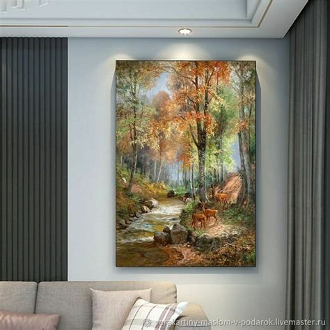 Картина маслом на заказ Олени в лесу Лесной пейзаж Природа в интернет ...