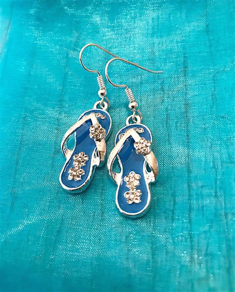 Flip Flop Earrings Blue Flip Flop Earrings With Rhinestones Etsy