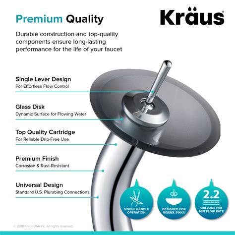 Kraus Tall Waterfall Bathroom Faucet For Vessel Sink With Frosted Black