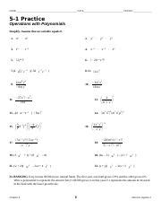 Algebra 2 Section 5 1 Operations With Polynomials