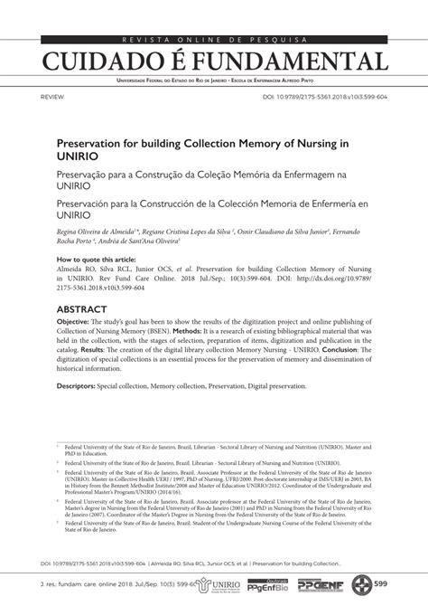 PDF Preservation For Building Collection Memory Of Nursing In UNIRIO