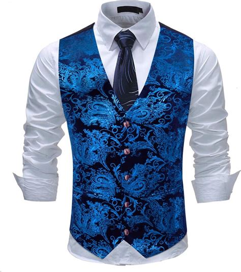 Allthemen Mens Paisley Jacquard Suit Waistcoat Single Breasted Vest