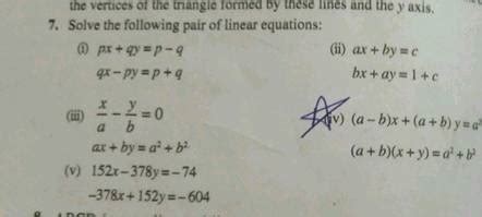 Solve The Following Pair Of Linear Equations I Px Qy P Q Qx