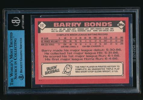 Topps Traded Xrc T Barry Bonds Rookie Rc Bgs Authentic Altered