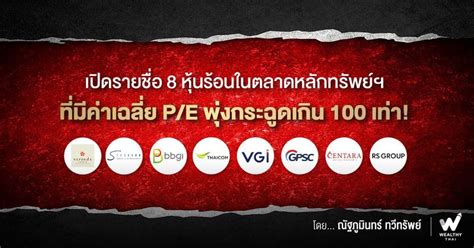 [wealthy Thai] เปิดรายชื่อ 8 หุ้นร้อนในตลาดหลักทรัพย์ฯ ที่มีค่าเฉลี่ย P E พุ่งกระฉูดเกิน 100 เท่า