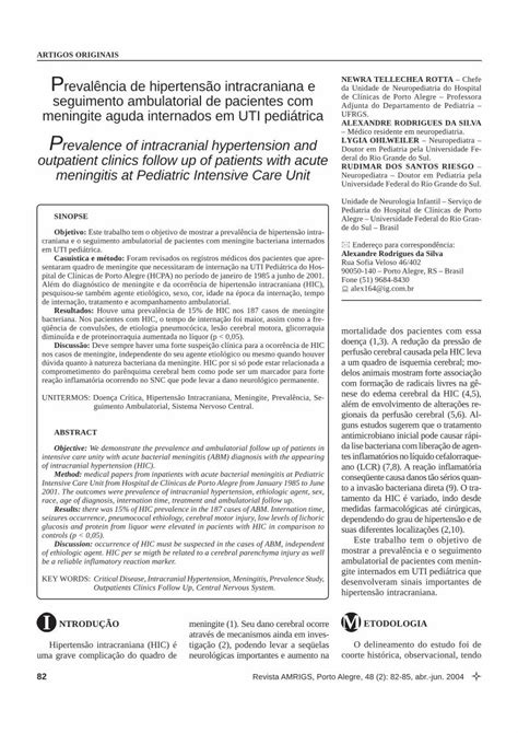 PDF Prevalência de hipertensão intracraniana e seguimento amrigs