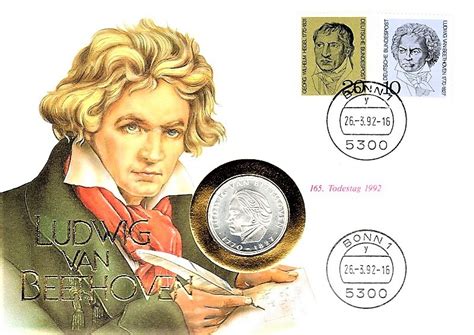 Numisbrief Ludwig van Beethoven 125 Todestag 1992 5 DM Münze in