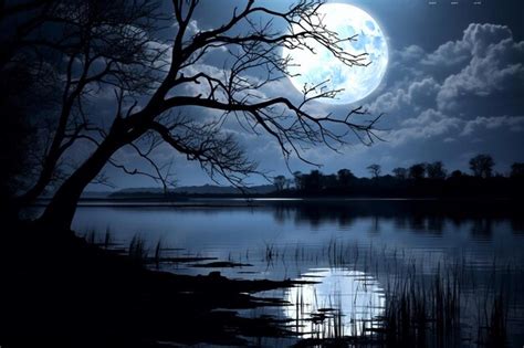 Premium Photo | Full Moon Over Lake Nature Wallpaper