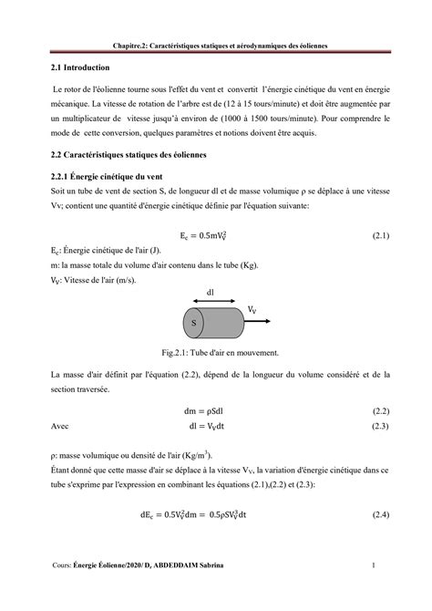 Solution Caract Ristiques Statiques Et A Rodynamiques Des Oliennes