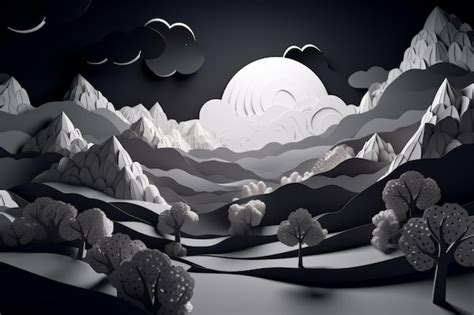 premium ai image  paper cut    mountain landscape  trees