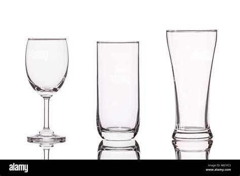 Different Of Empty Clear Drinking Glass Studio Shot Isolated On White