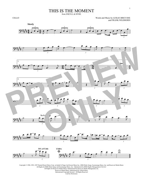 This Is The Moment Sheet Music Frank Wildhorn Cello Solo