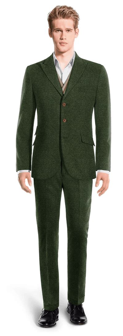 Green Herringbone Tweed Peak Lapel 3 Buttons 3 Piece Suit And Peak